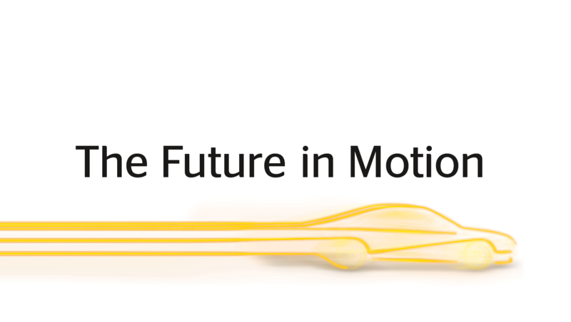 The silhouette of a driving car with the tagline of Continental: "The Future in Motion"